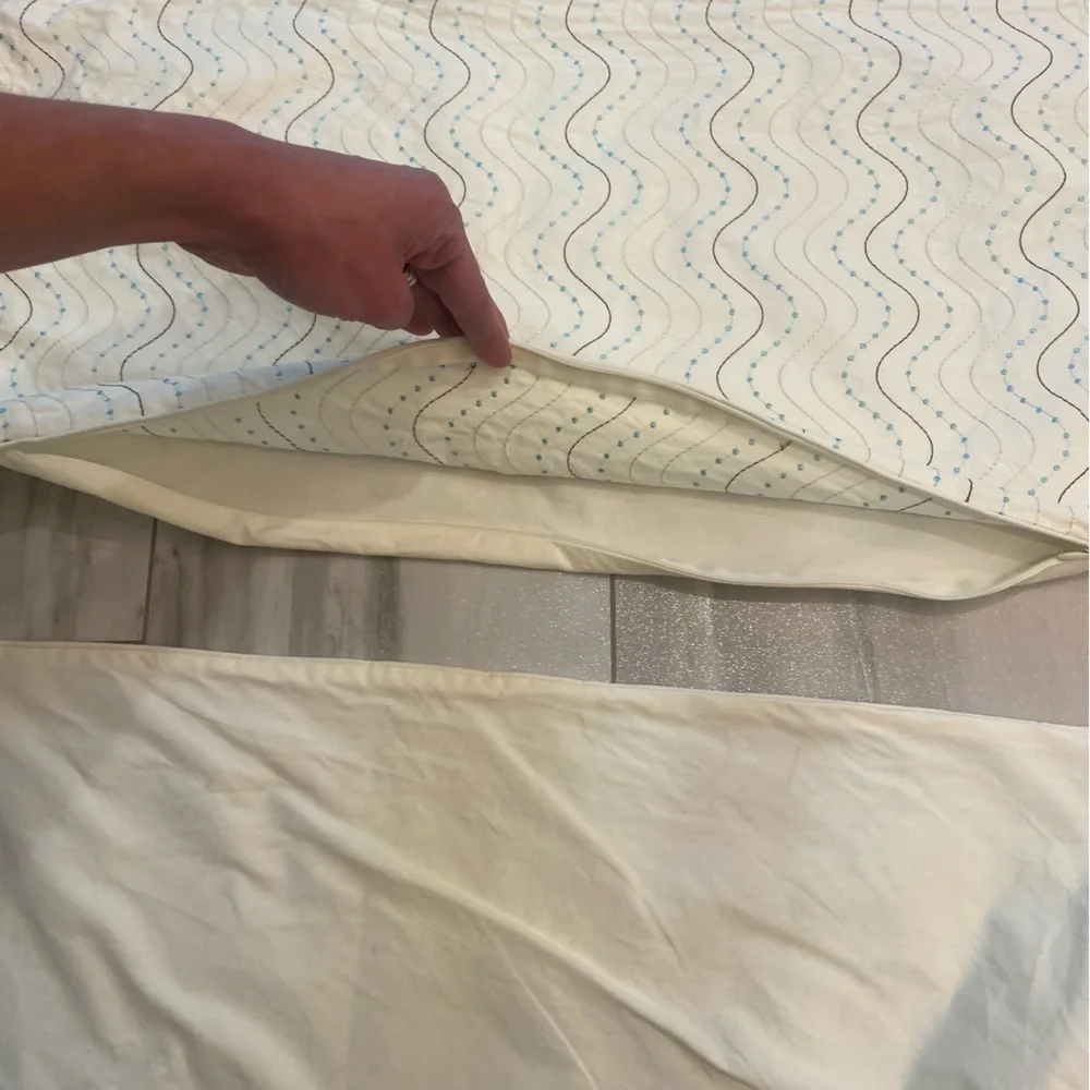 Pair of Cream Rectangle Lumbar Pillows with Blue and Tan Decorative Embroidery